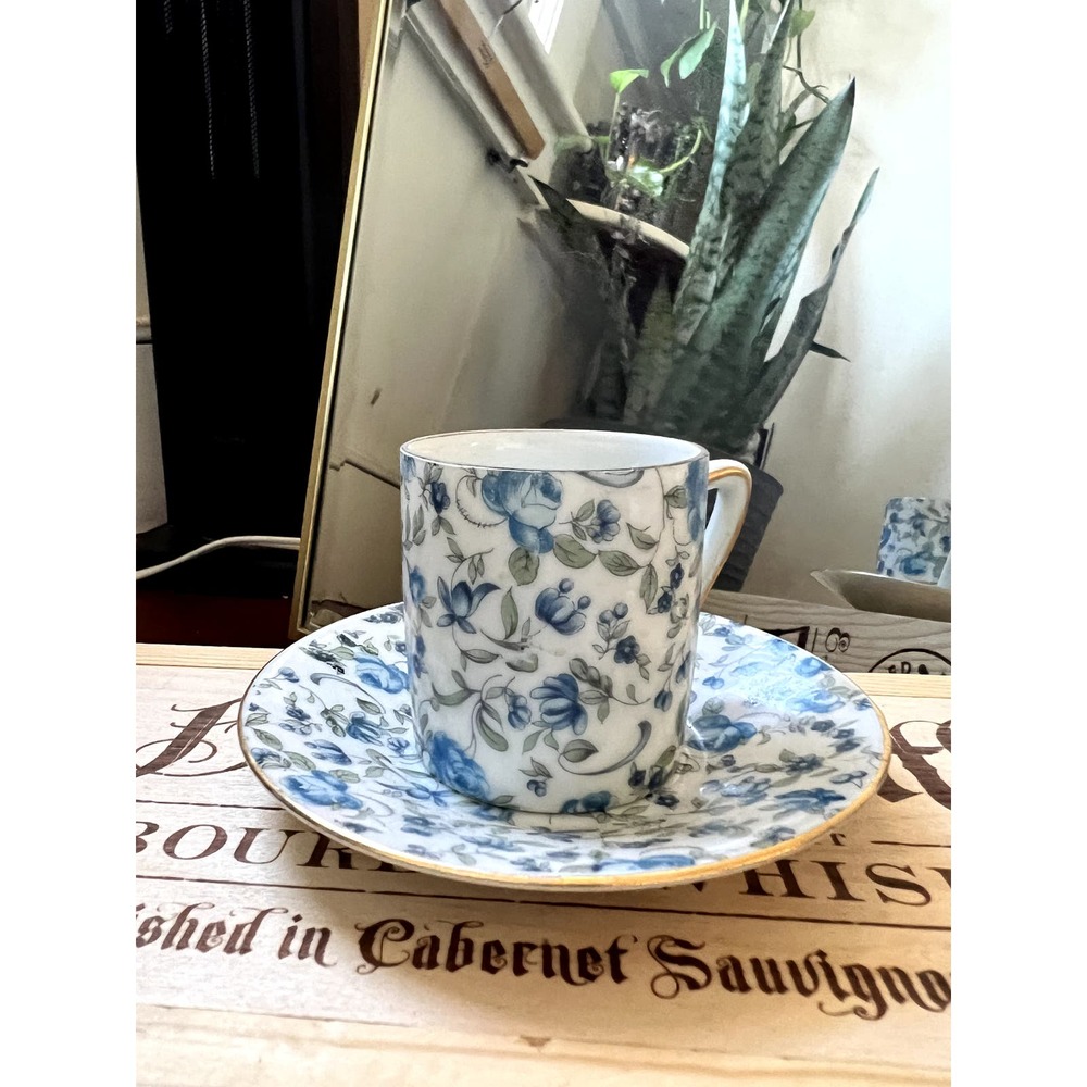 Royal Crown Vintage coffee demitasse cup and sucer blue floral